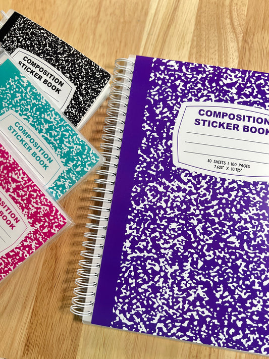 7x10" Larger Reusable Sticker Book - Retro Classic Composition Notebook Theme