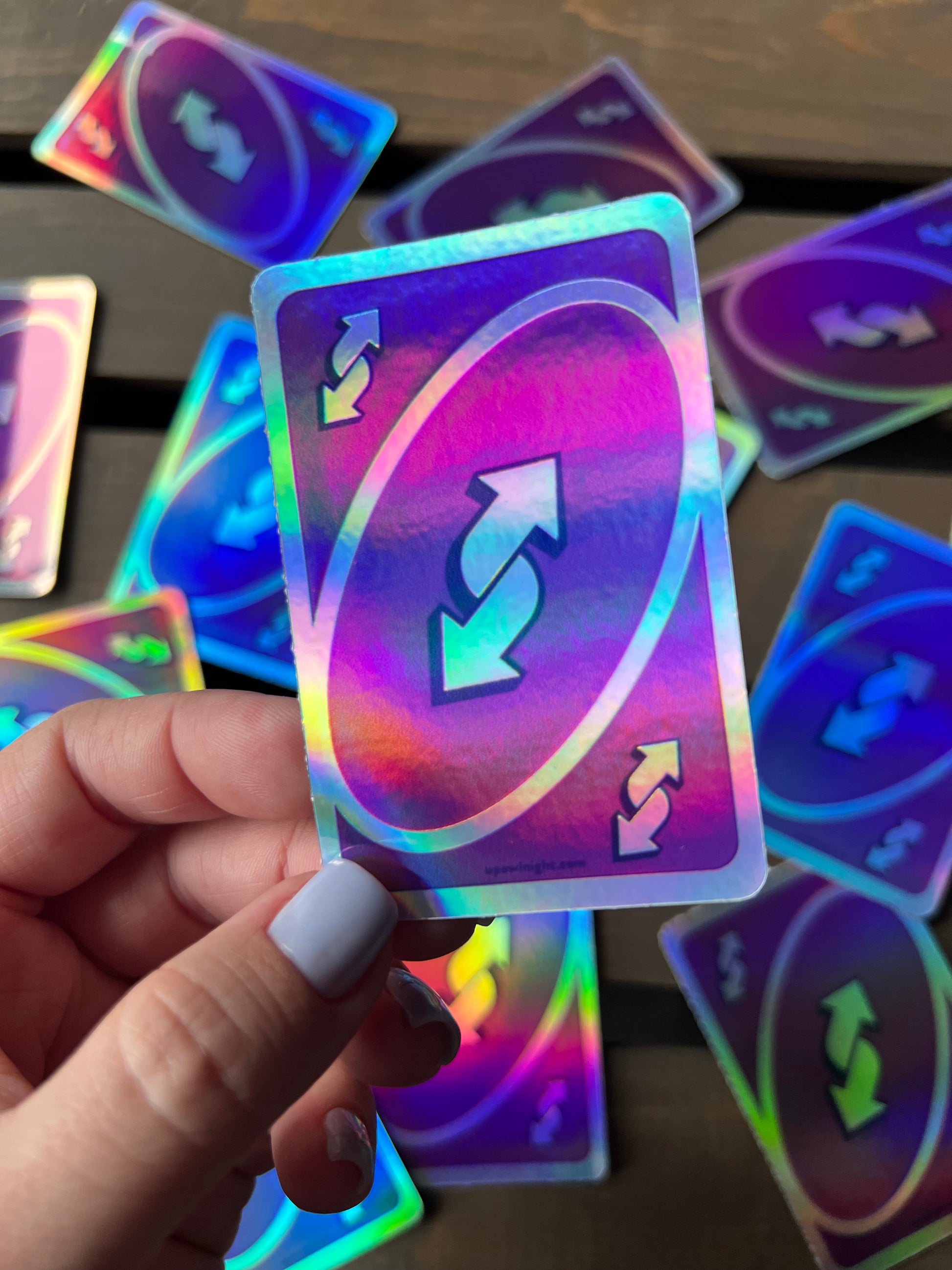 Reverse Purple UNO Card Holographic Vinyl Sticker UpOwlNight Reverse Purple UNO Card Holographic Vinyl Sticker UpOwlNight