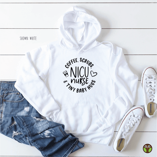 Coffee, Scrubs, And Tiny Baby Hugs - Unisex Nurse Pullover Hoodie