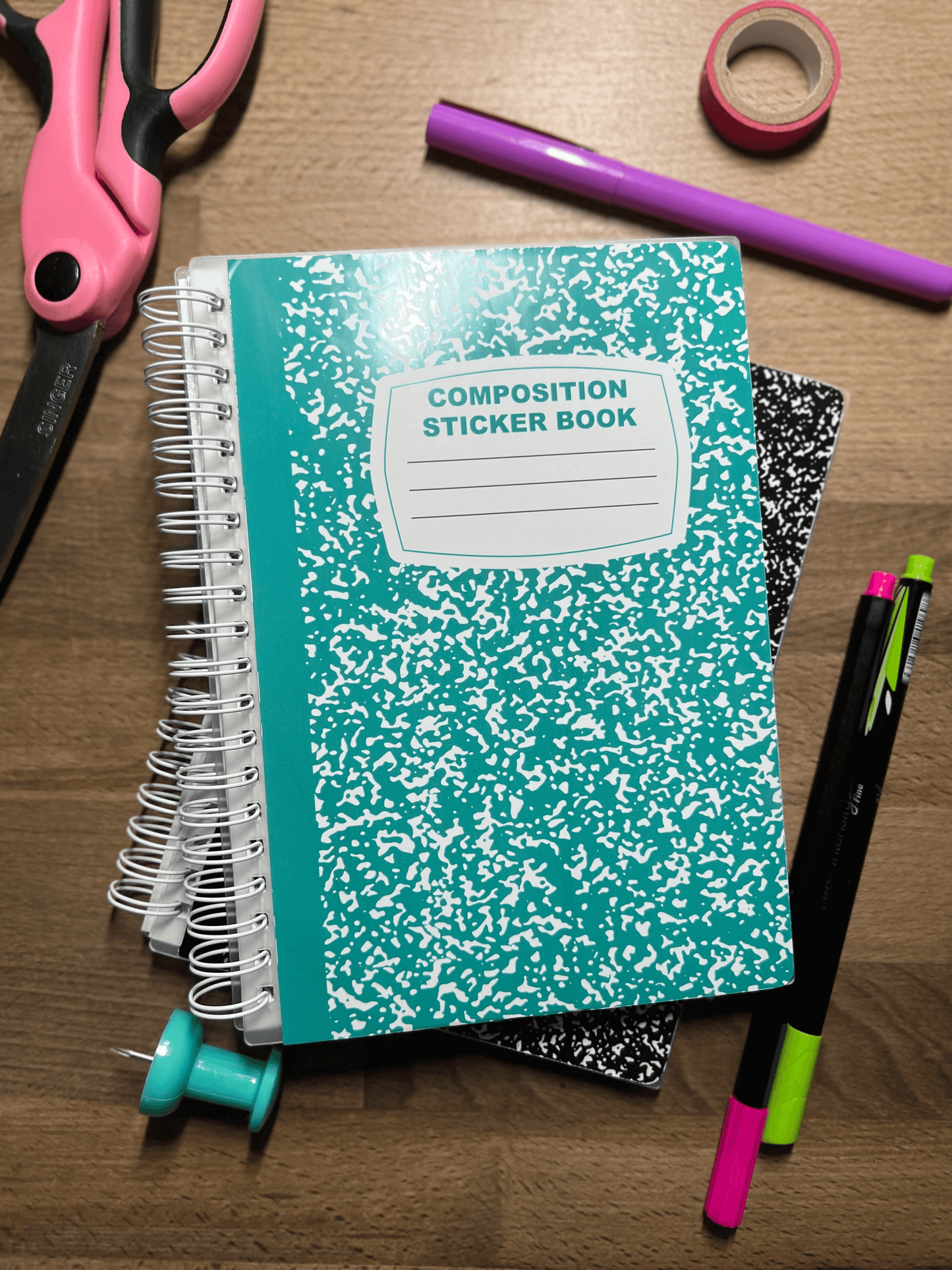 5x7" Reusable Sticker Book - Retro Classic Composition Notebook Theme