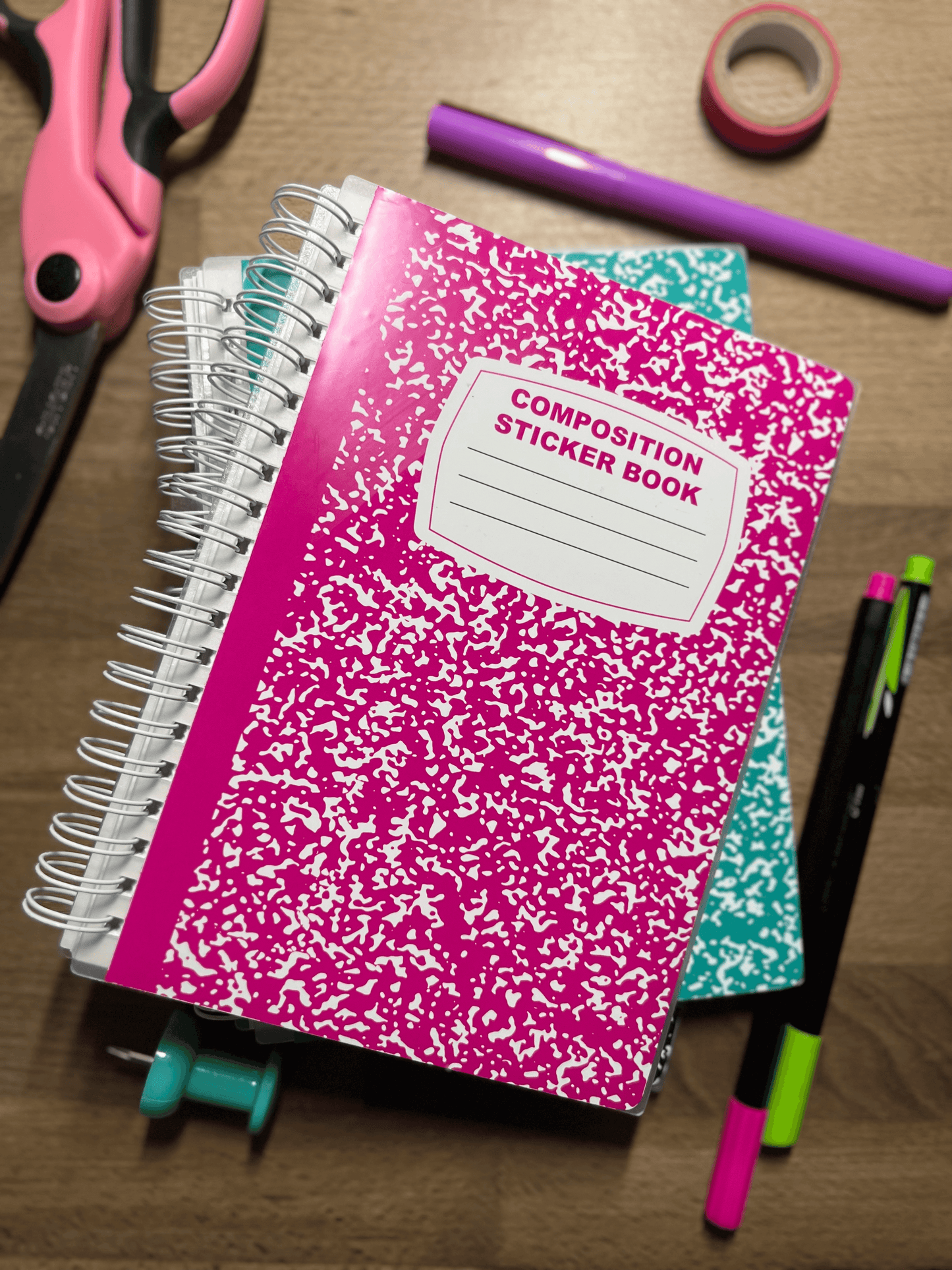 5x7" Reusable Sticker Book - Retro Classic Composition Notebook Theme