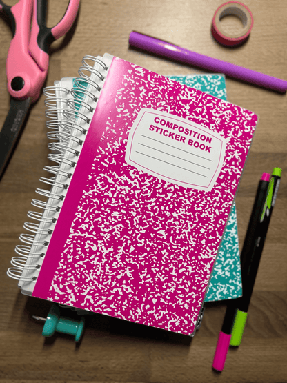 5x7" Reusable Sticker Book - Retro Classic Composition Notebook Theme